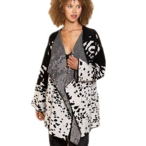 POL Black and White Oversized Open Front Waterfall Cardigan - Medium